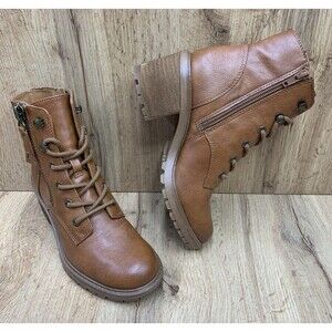 Zodiac Gaige Cognac Combat Ankle Boots Womens Size 5 Lace Up Side Zip